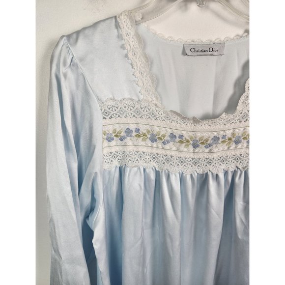 Vtg. Christian Dior Women's Sz. S Light Blue Long Sleeve Nigh Gown - Picture 3 of 7